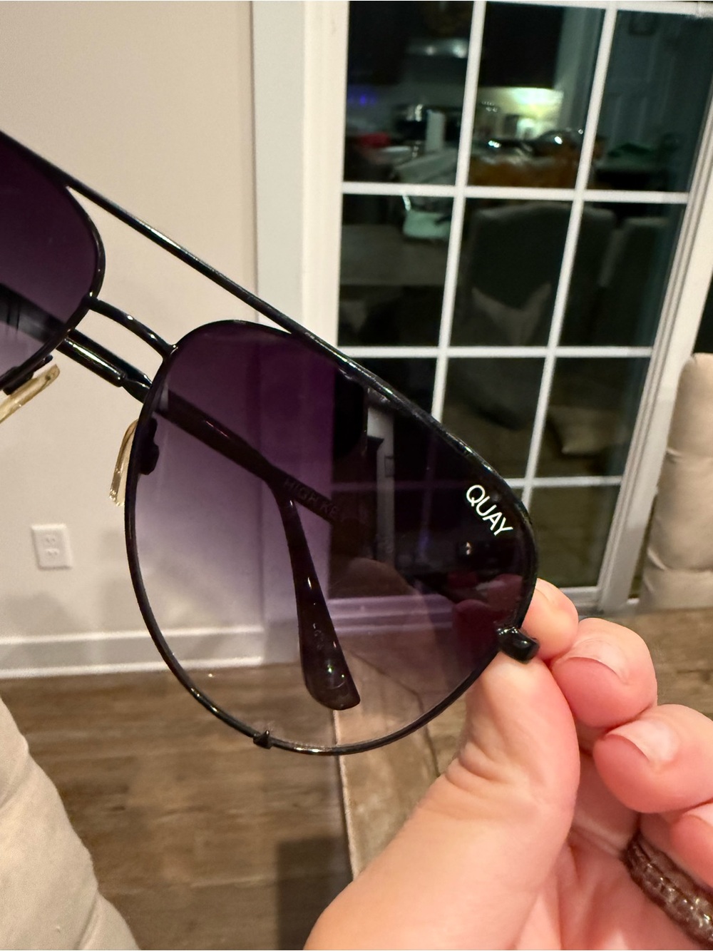Quay Australia HIGH KEY Black Frame Sunglasses with Gradient Purple Lenses
